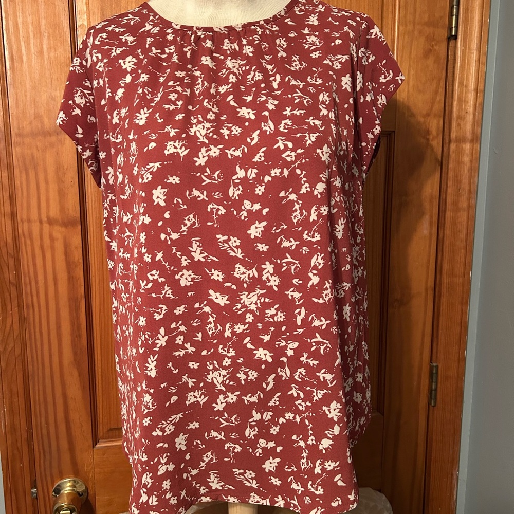 Fun 2 Fun Floral Blouse - Rust and Cream